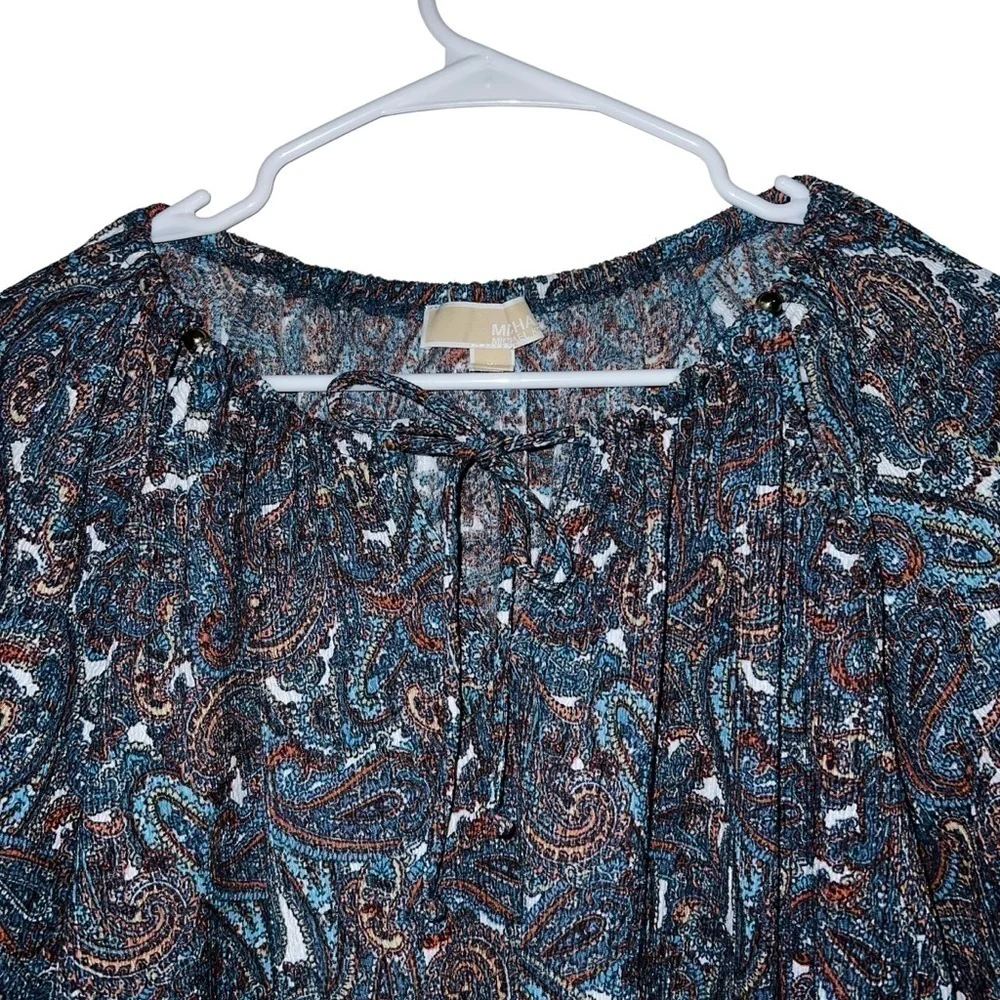 Michael Kors Paisley Keyhole Peasant Top XL - Picture 4 of 7